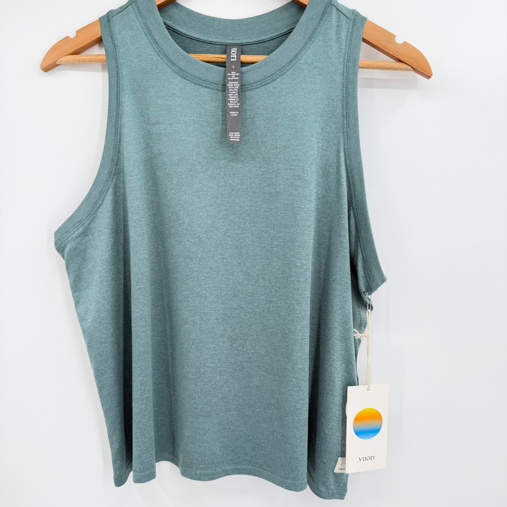 Vuori Energy Top Large Iron Heather Green Sleeveless Tank NWT Flaw Activewear
